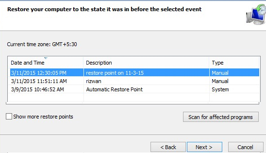 Restore your computer to the state it was in before the selected event